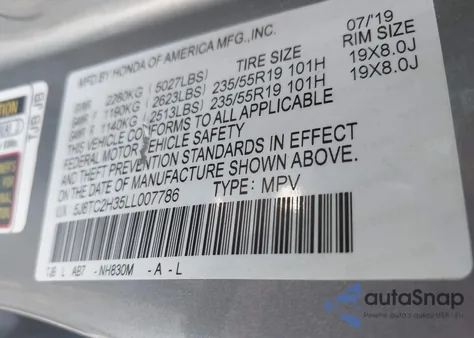 2020 Acura Rdx from USA, damaged, VIN 5J8TC2H35LL007786
